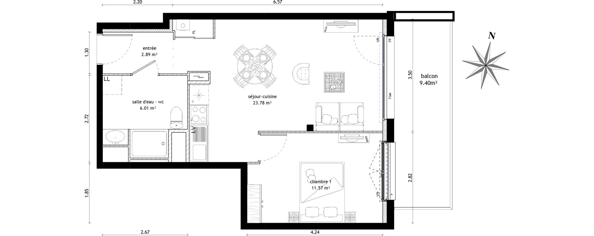 Appartement T2 de 44,25 m2 &agrave; Noyal-Ch&acirc;tillon-Sur-Seiche Centre