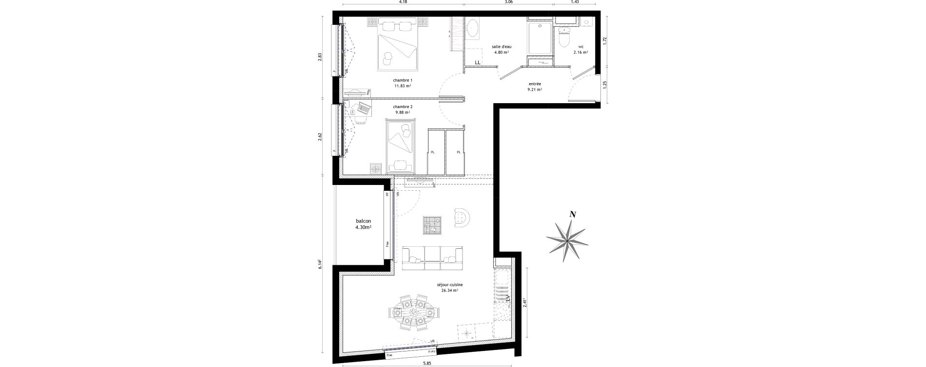 Appartement T3 de 64,22 m2 &agrave; Noyal-Ch&acirc;tillon-Sur-Seiche Centre