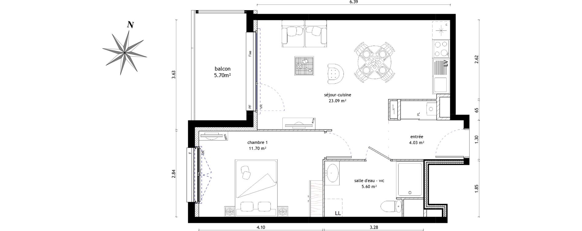 Appartement T2 de 44,42 m2 &agrave; Noyal-Ch&acirc;tillon-Sur-Seiche Centre