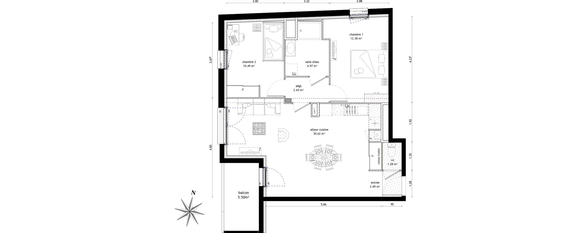 Appartement T3 de 64,48 m2 &agrave; Noyal-Ch&acirc;tillon-Sur-Seiche Centre
