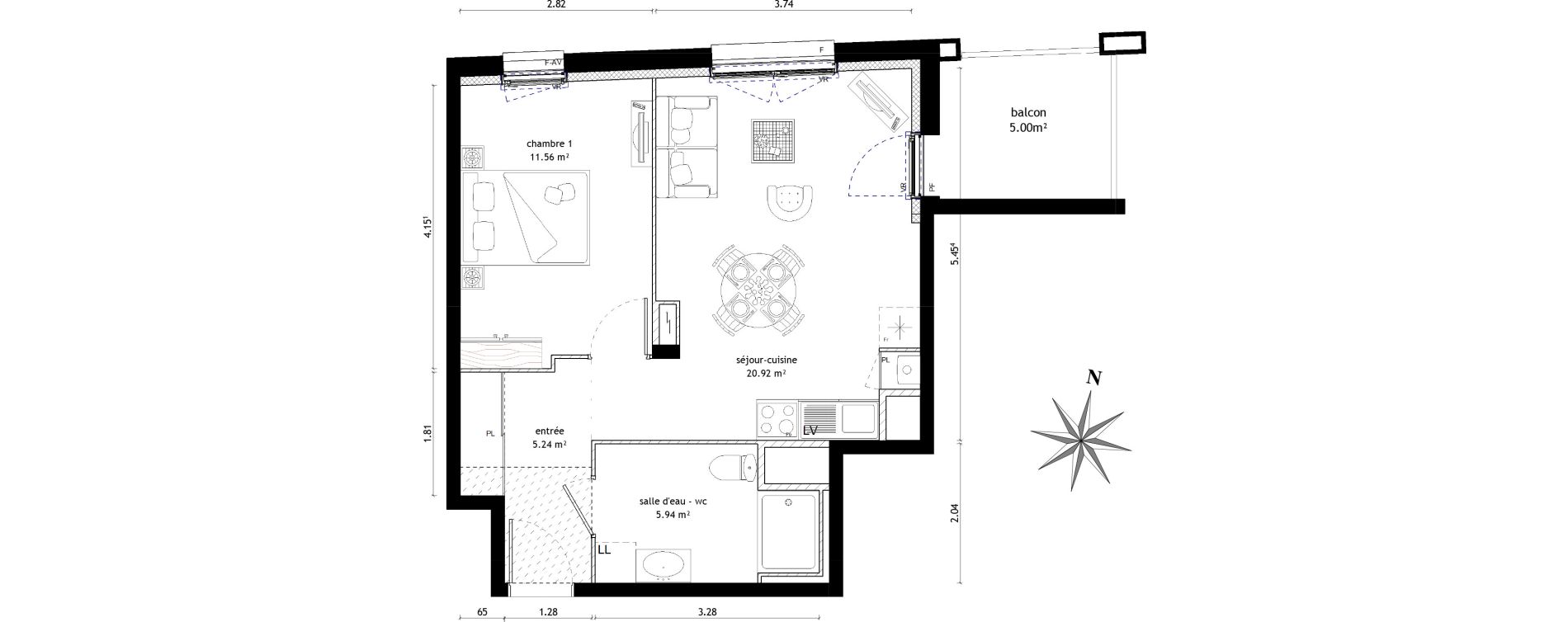 Appartement T2 de 43,66 m2 &agrave; Noyal-Ch&acirc;tillon-Sur-Seiche Centre
