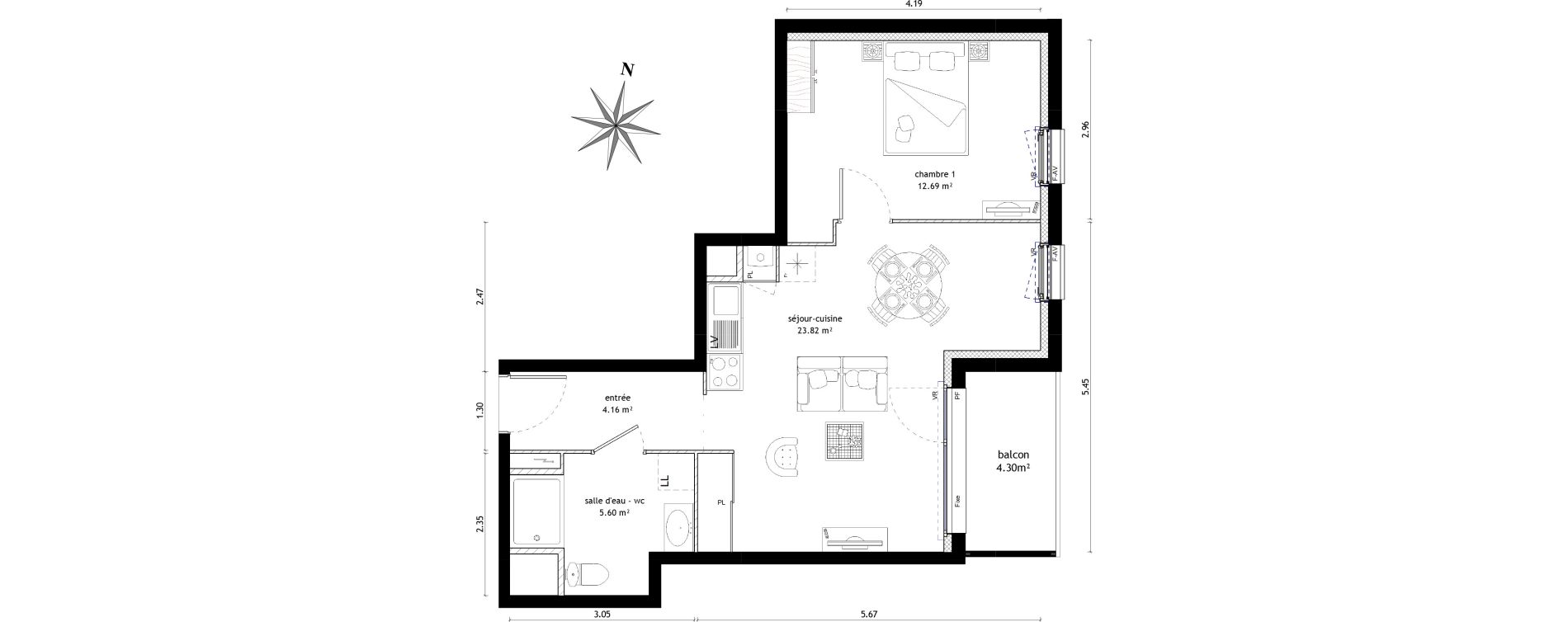 Appartement T2 de 46,27 m2 &agrave; Noyal-Ch&acirc;tillon-Sur-Seiche Centre