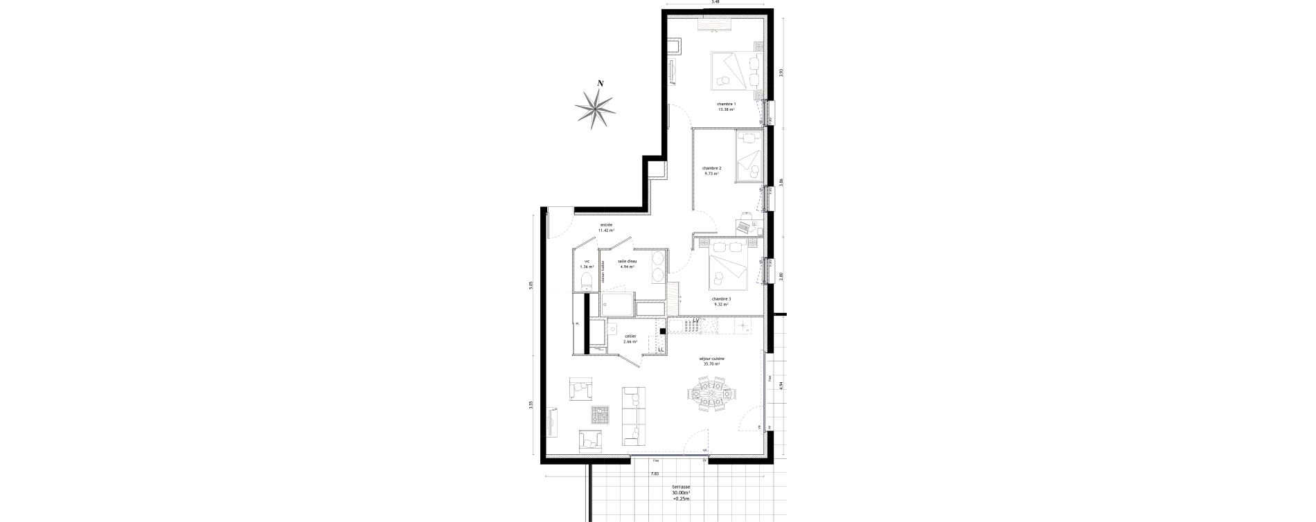 Appartement T4 de 88,51 m2 &agrave; Noyal-Ch&acirc;tillon-Sur-Seiche Centre