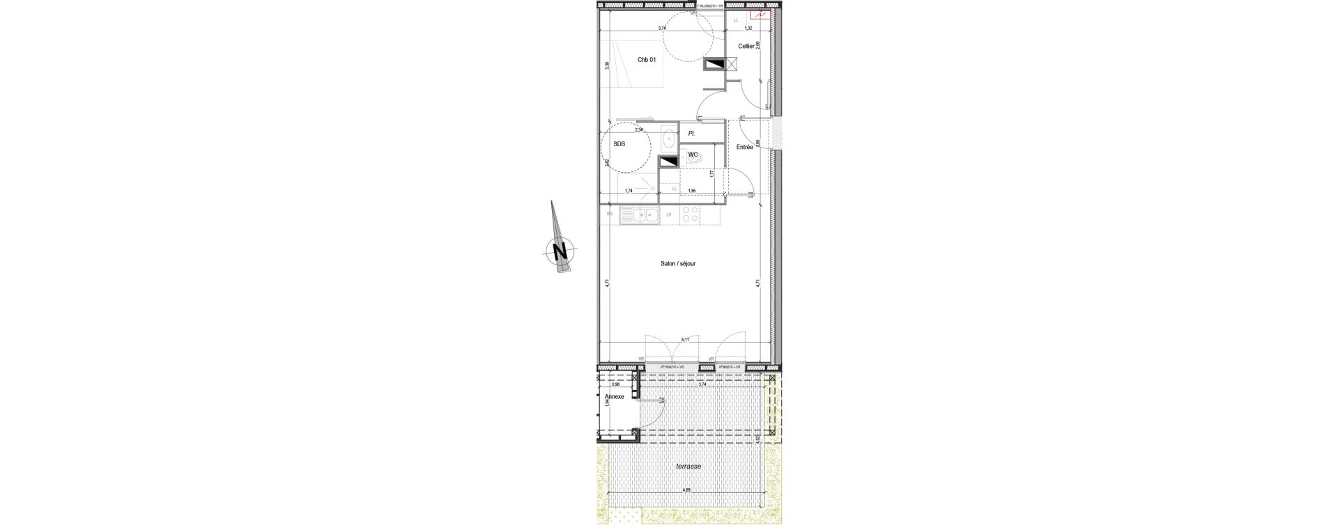 Appartement T2 de 52,43 m2 &agrave; Org&egrave;res Les prairies d orgeres