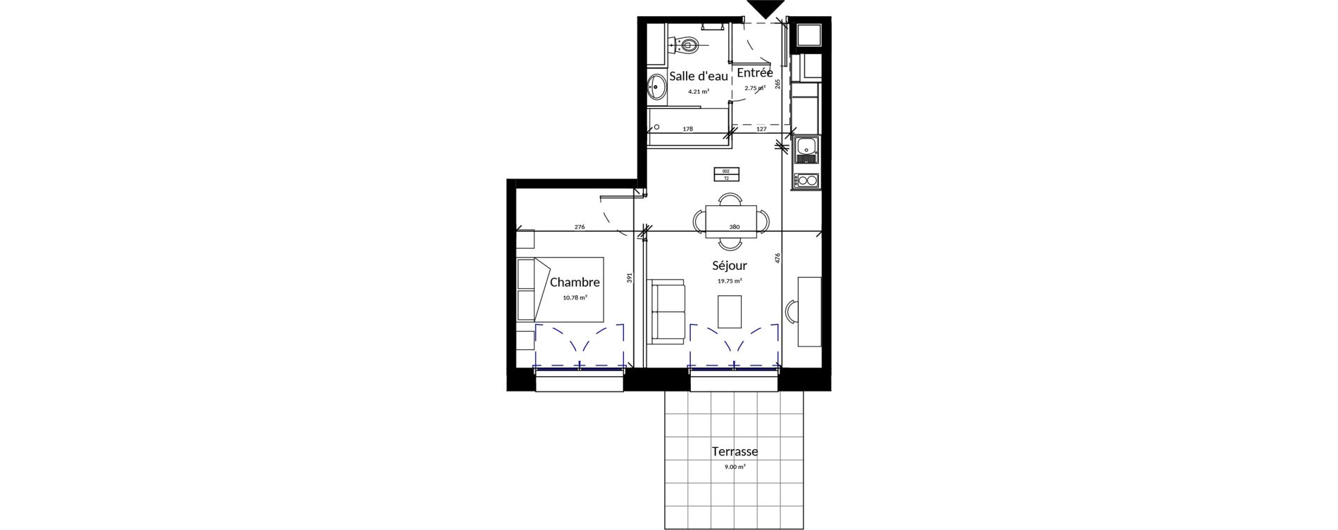 Appartement T2 meubl&eacute; de 37,49 m2 &agrave; Pleurtuit Centre