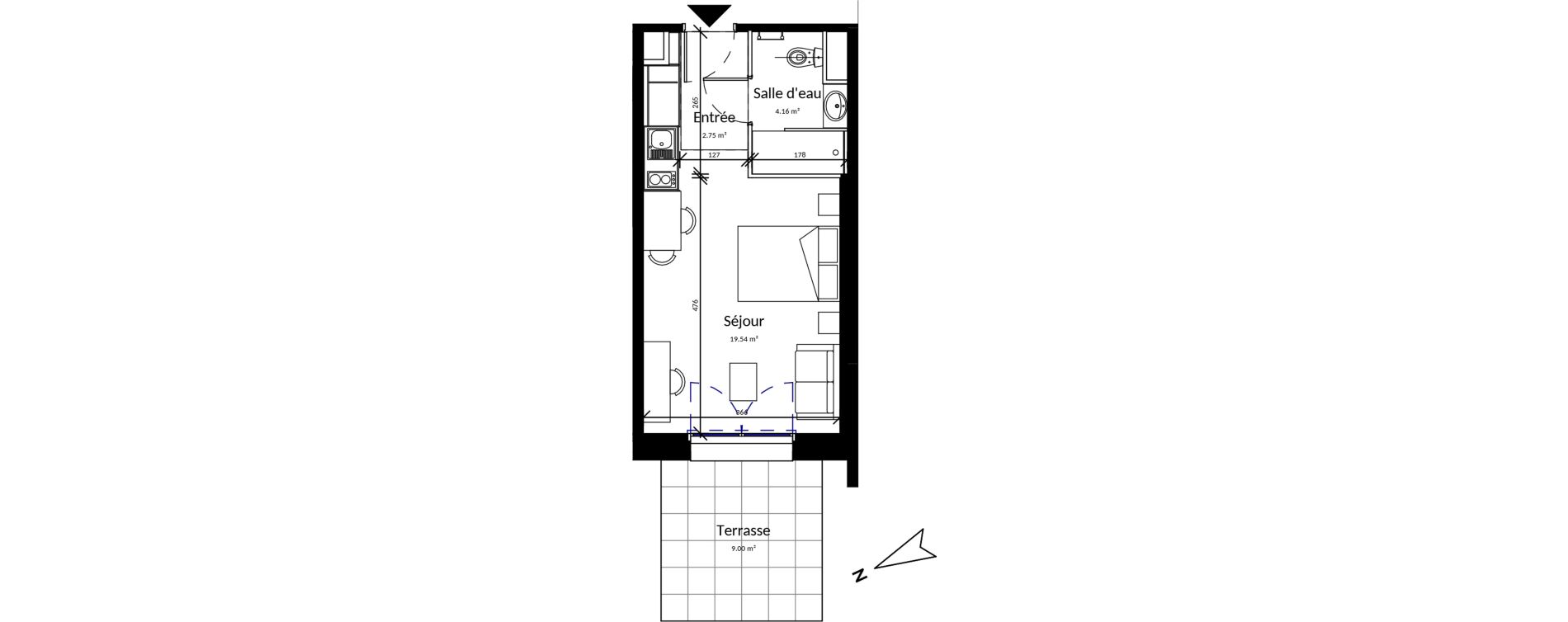 Appartement T1 meubl&eacute; de 26,45 m2 &agrave; Pleurtuit Centre