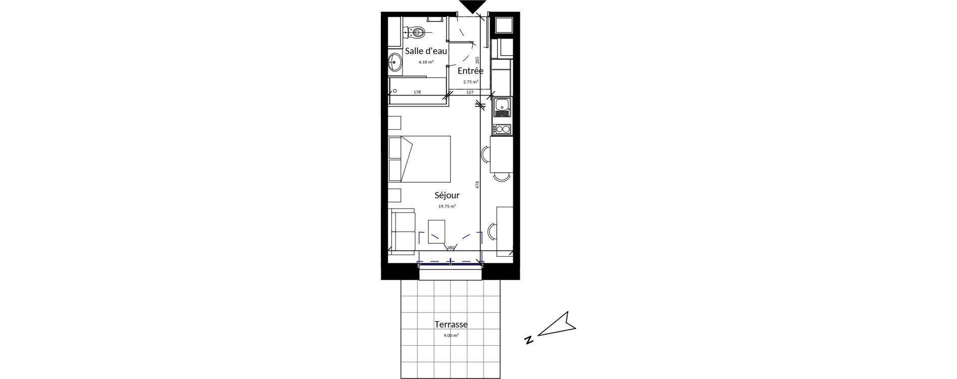 Appartement T1 meubl&eacute; de 26,66 m2 &agrave; Pleurtuit Centre