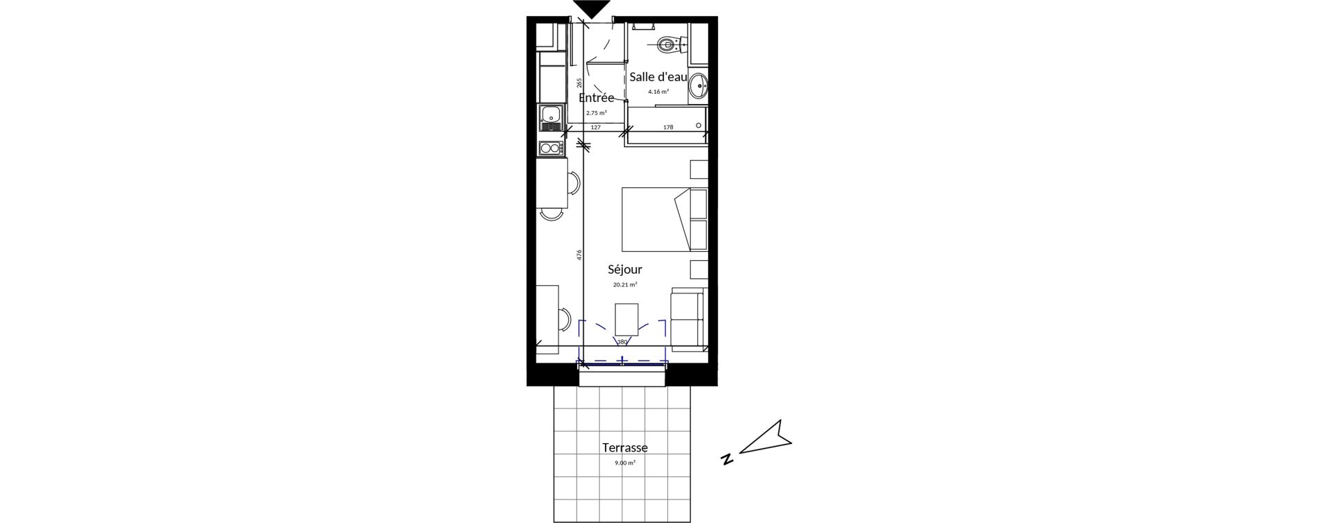 Appartement T1 meubl&eacute; de 27,12 m2 &agrave; Pleurtuit Centre