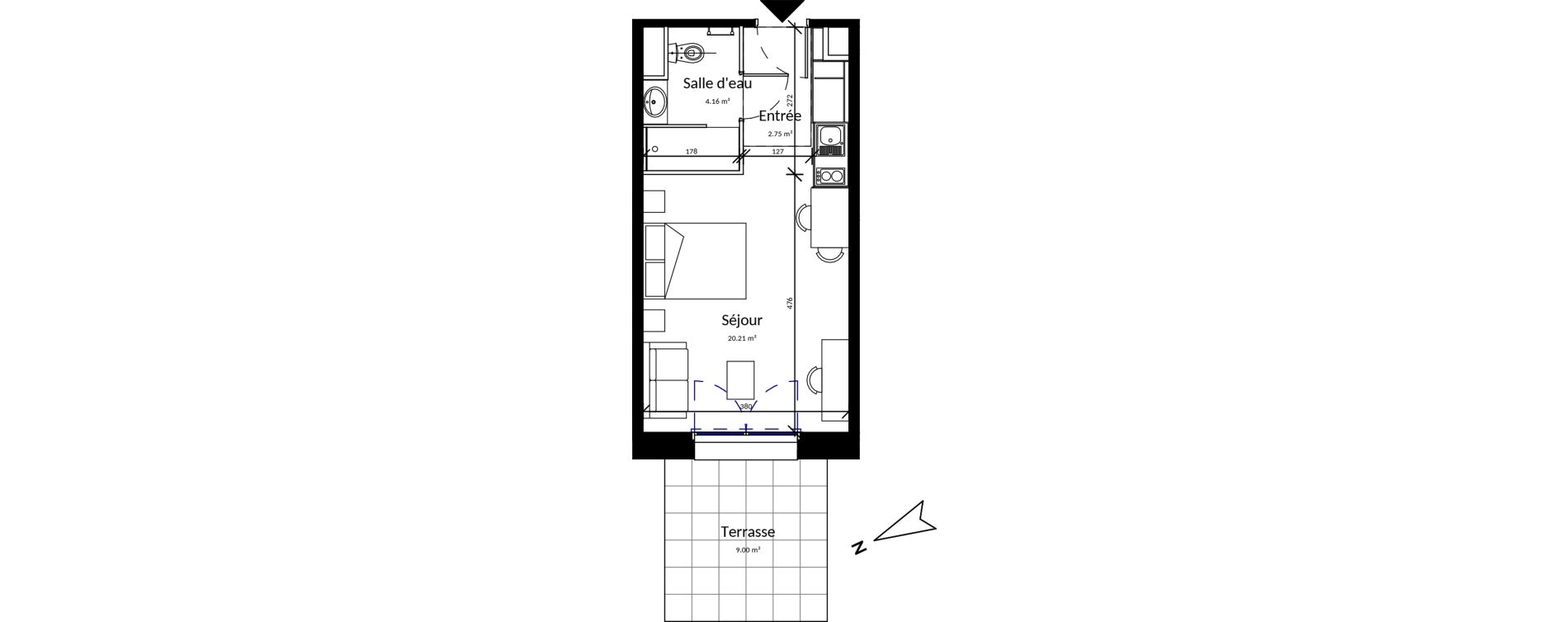 Appartement T1 meubl&eacute; de 27,12 m2 &agrave; Pleurtuit Centre