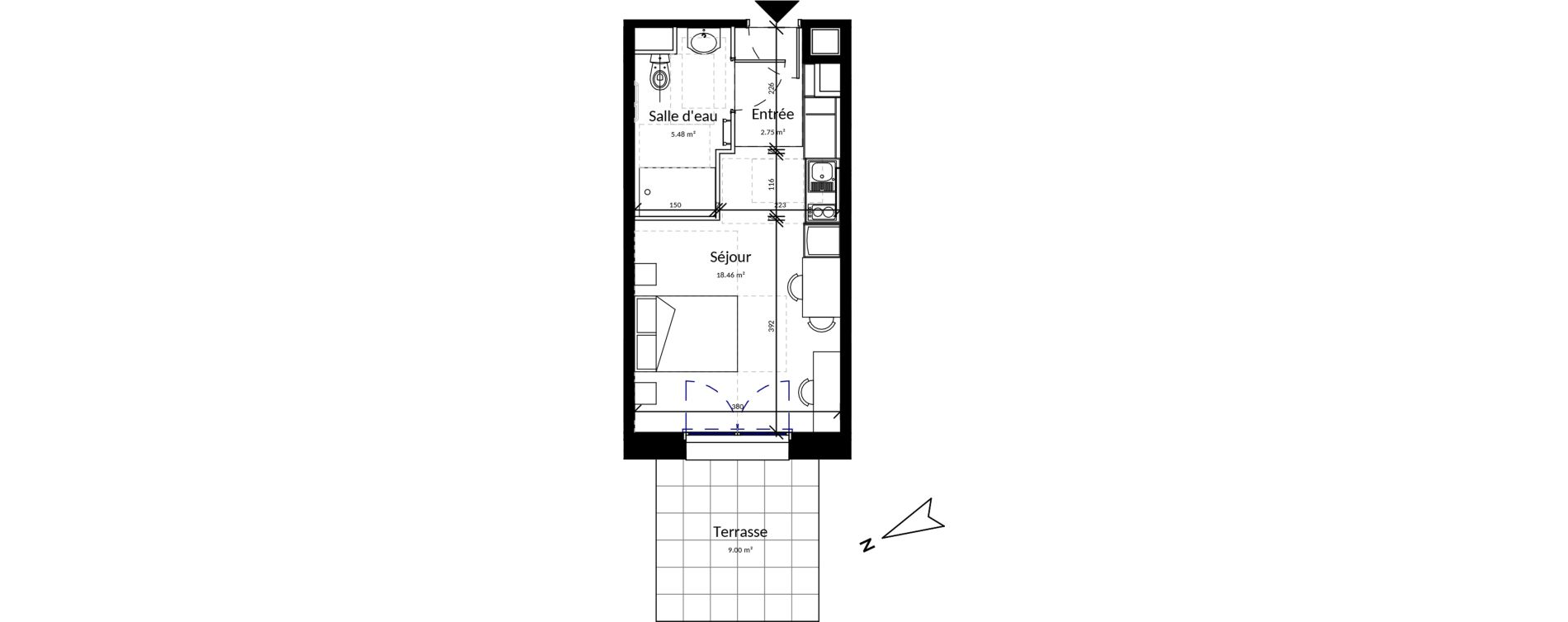 Appartement T1 meubl&eacute; de 26,69 m2 &agrave; Pleurtuit Centre