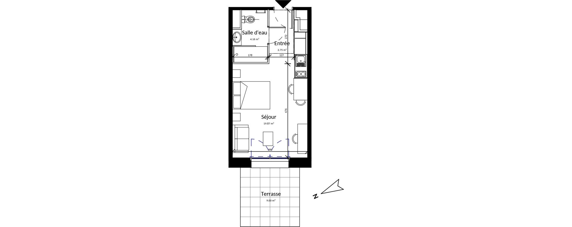 Appartement T1 meubl&eacute; de 26,78 m2 &agrave; Pleurtuit Centre