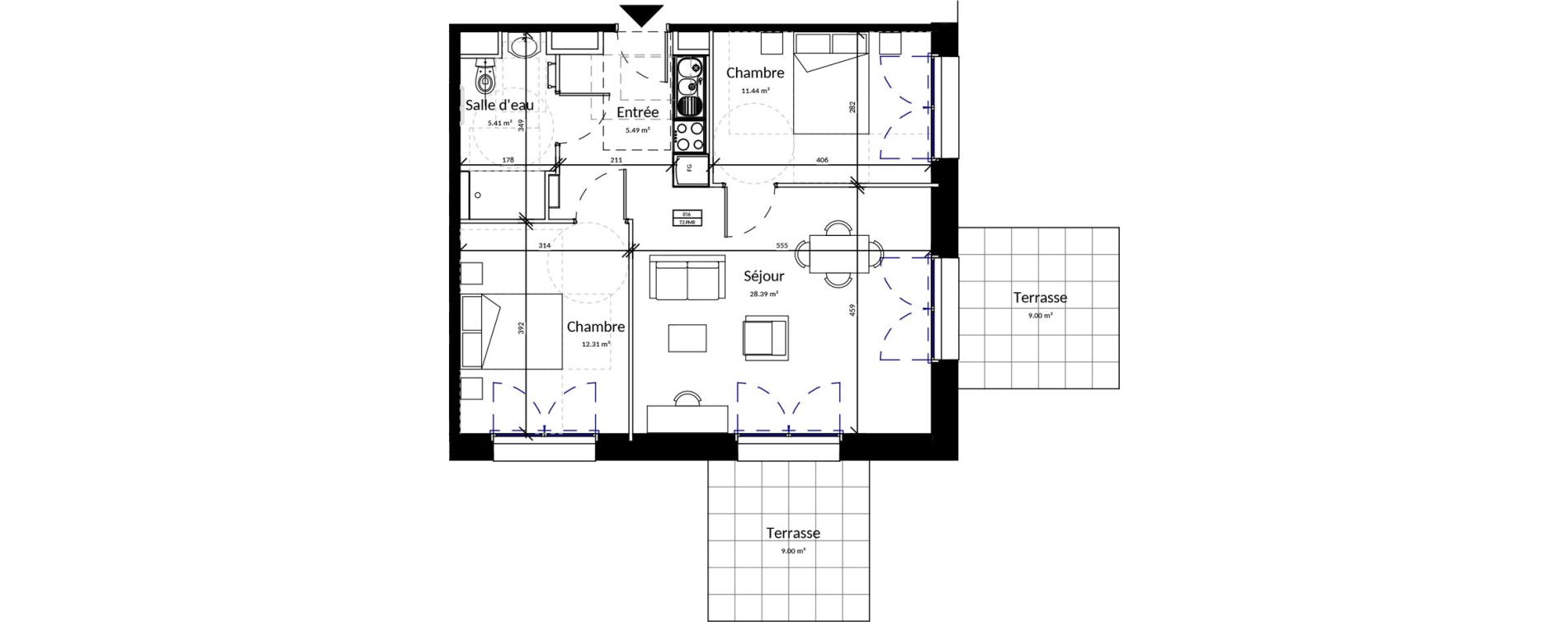 Appartement T3 meubl&eacute; de 63,04 m2 &agrave; Pleurtuit Centre
