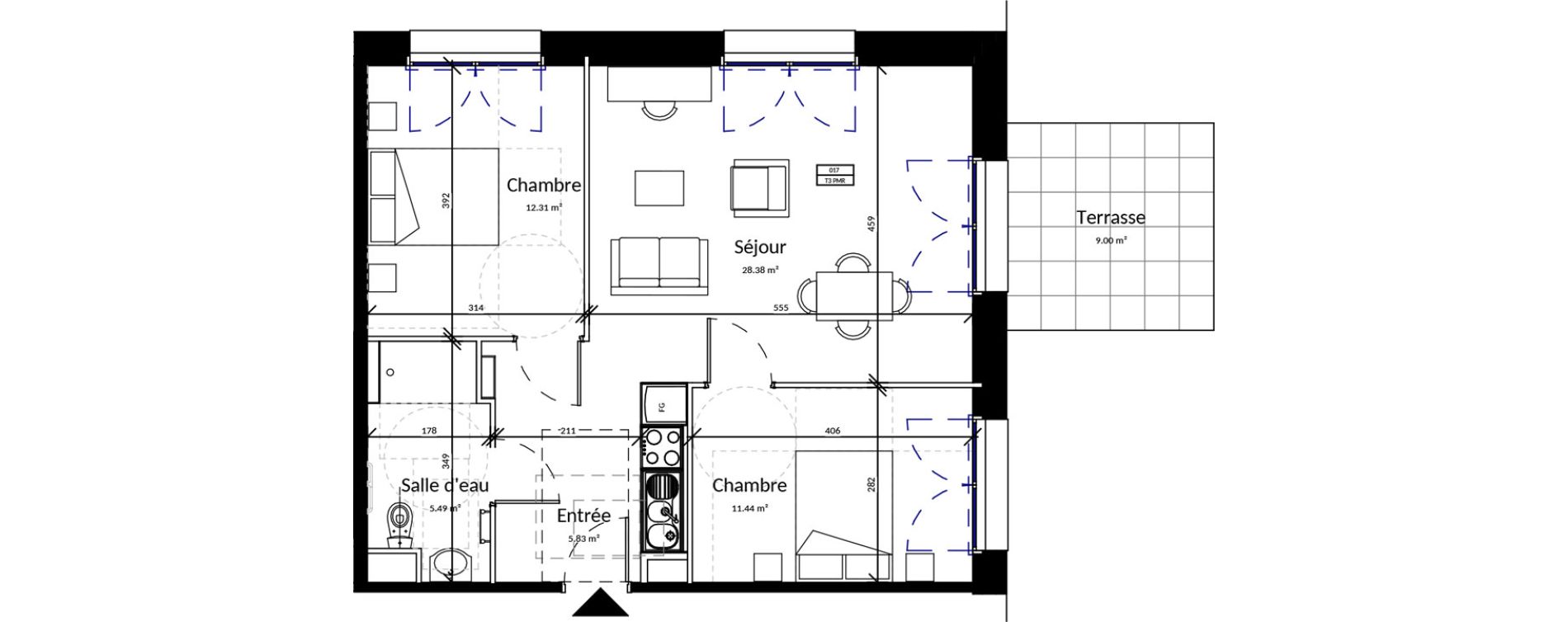 Appartement T3 meubl&eacute; de 63,45 m2 &agrave; Pleurtuit Centre
