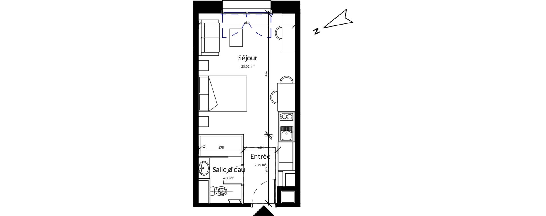 Appartement T1 meubl&eacute; de 26,80 m2 &agrave; Pleurtuit Centre