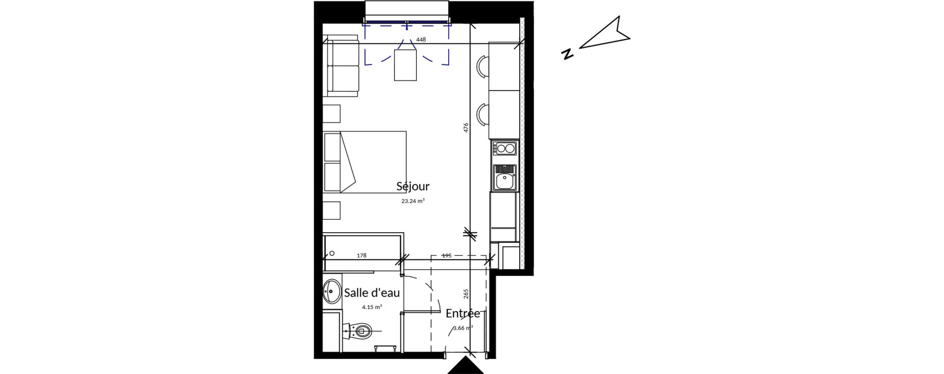 Appartement T1 meubl&eacute; de 31,05 m2 &agrave; Pleurtuit Centre
