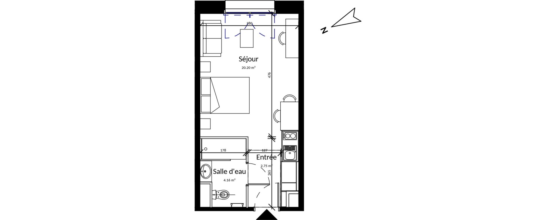 Appartement T1 meubl&eacute; de 27,11 m2 &agrave; Pleurtuit Centre