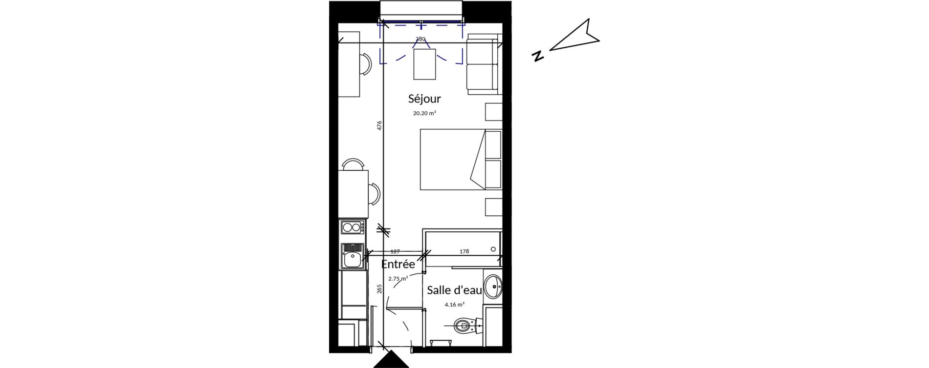 Appartement T1 meubl&eacute; de 27,11 m2 &agrave; Pleurtuit Centre