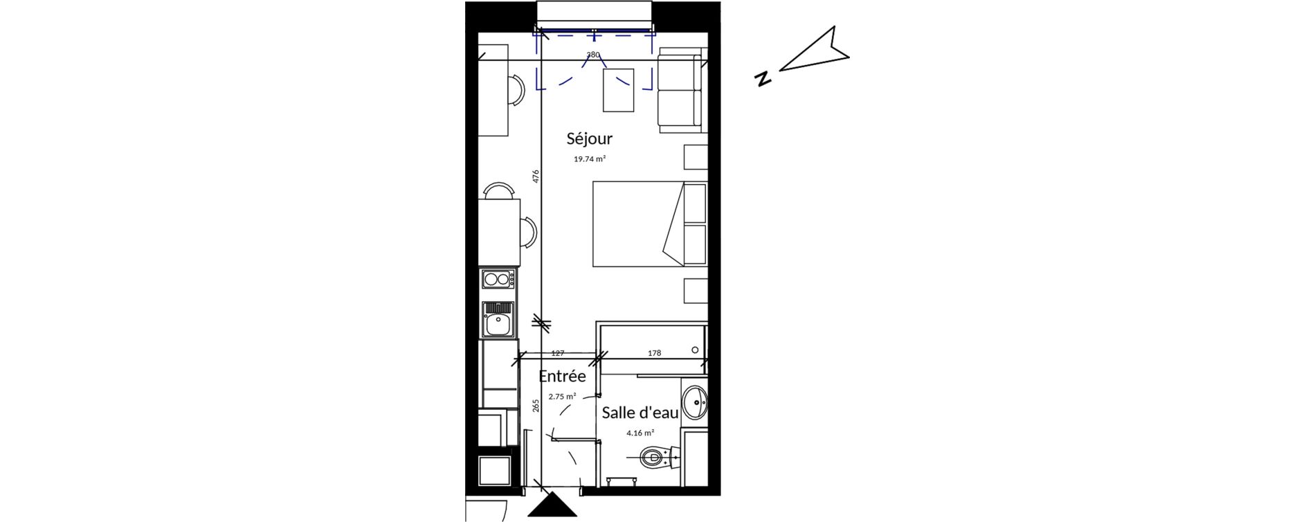 Appartement T1 meubl&eacute; de 26,65 m2 &agrave; Pleurtuit Centre