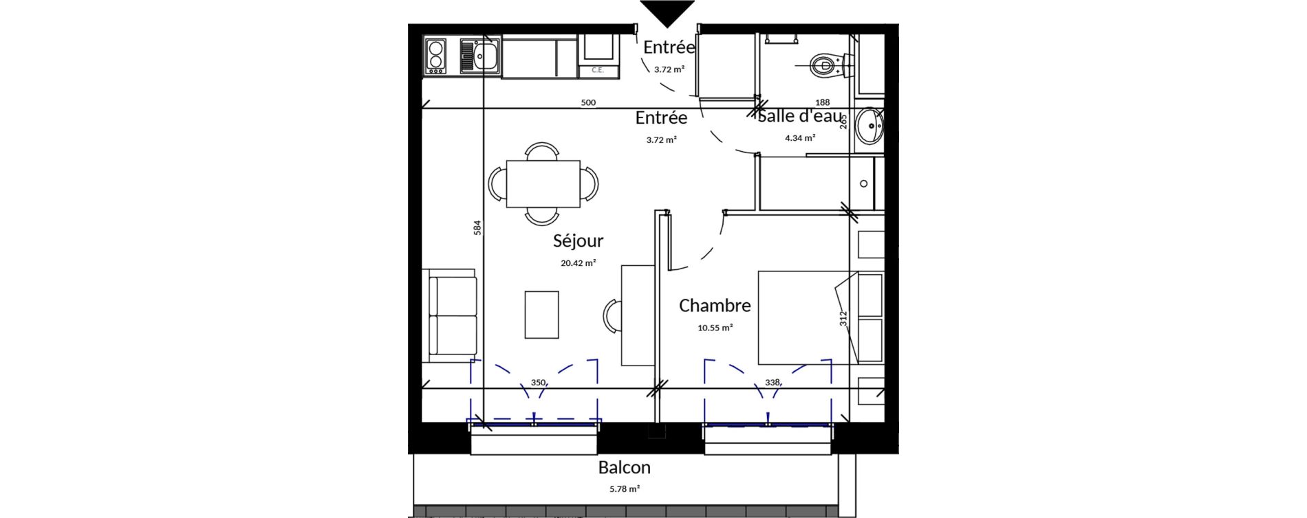Appartement T2 meubl&eacute; de 39,03 m2 &agrave; Pleurtuit Centre