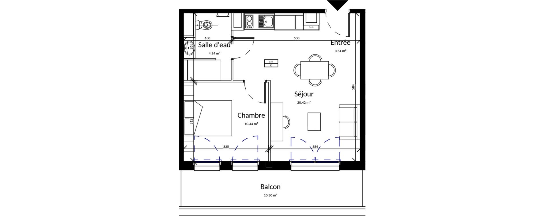 Appartement T2 meubl&eacute; de 38,74 m2 &agrave; Pleurtuit Centre