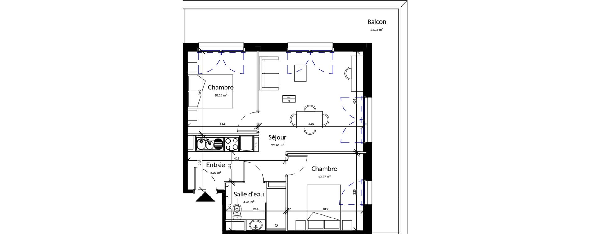 Appartement T3 meubl&eacute; de 51,22 m2 &agrave; Pleurtuit Centre