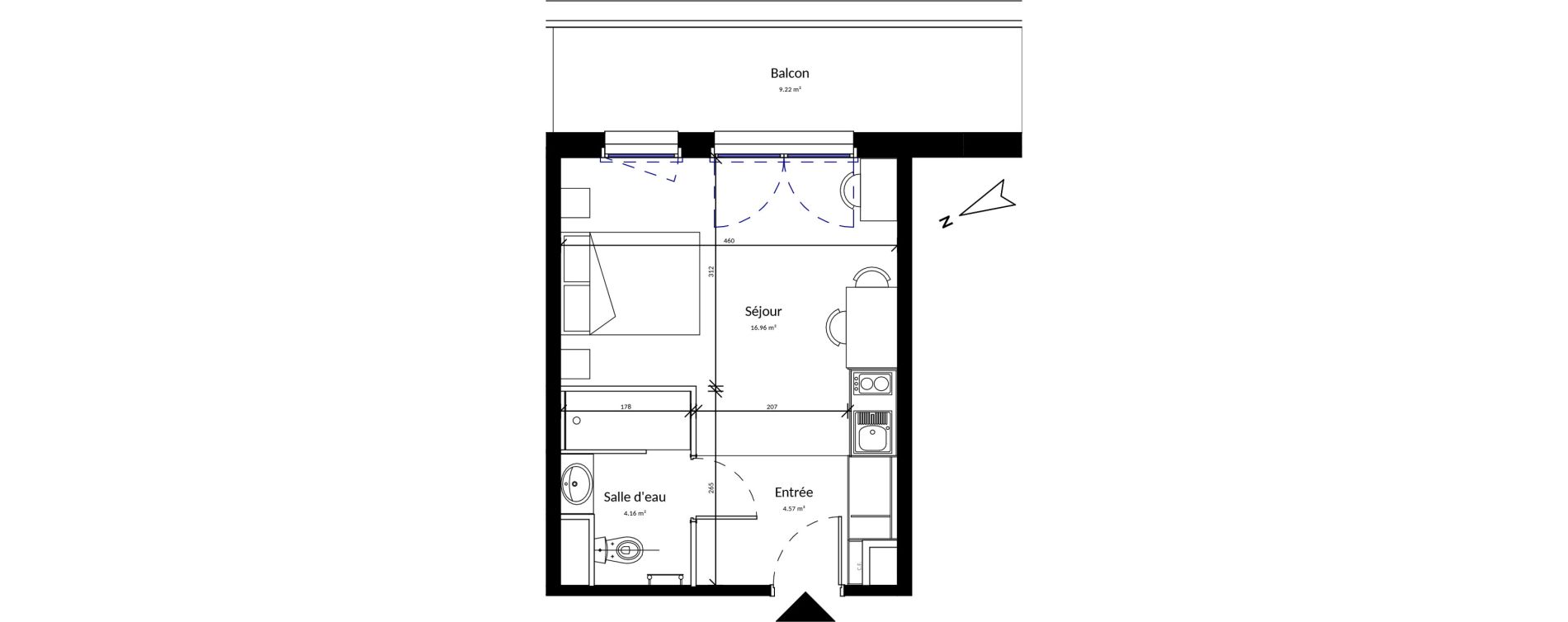 Appartement T1 meubl&eacute; de 25,69 m2 &agrave; Pleurtuit Centre
