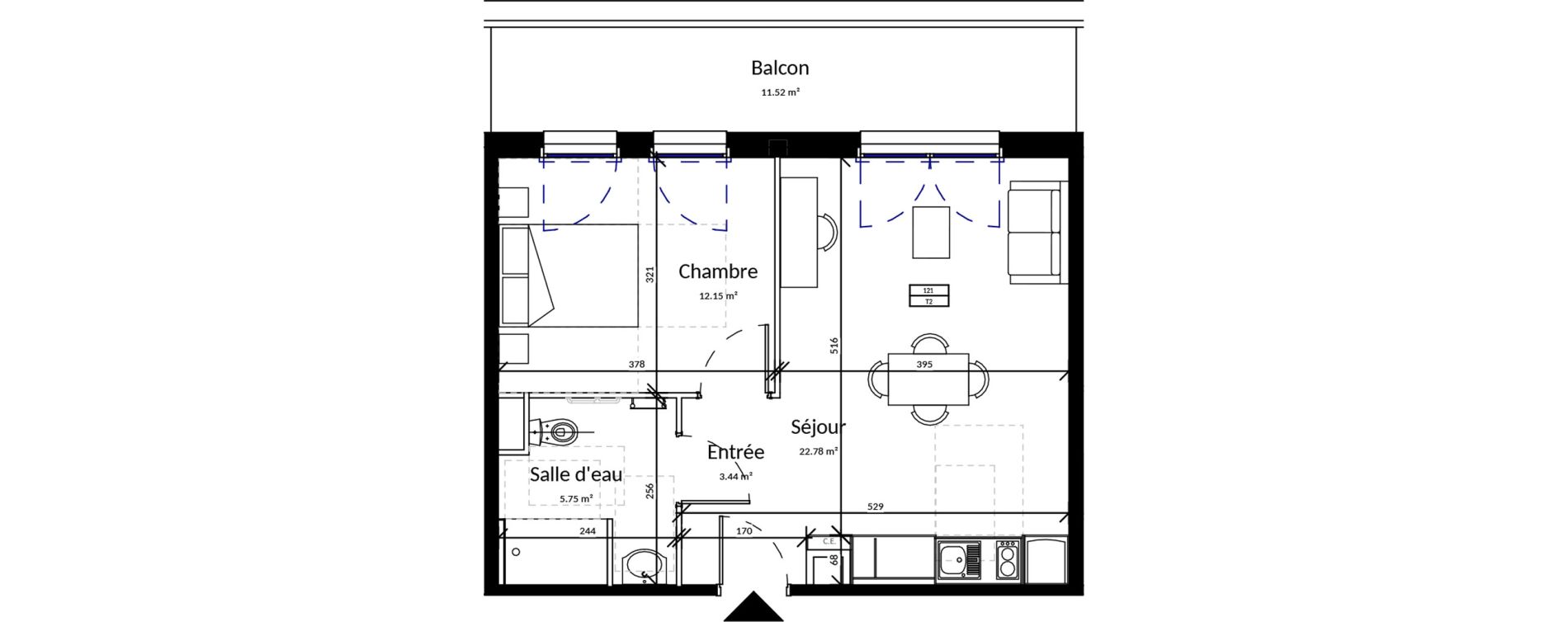 Appartement T2 meubl&eacute; de 44,12 m2 &agrave; Pleurtuit Centre