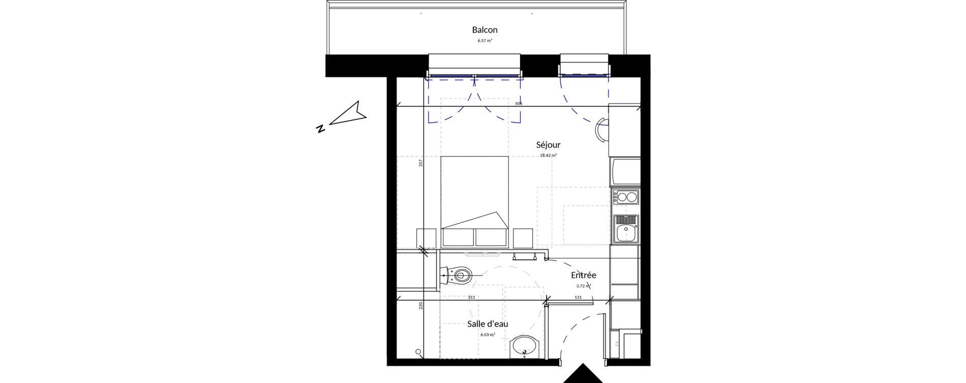 Appartement T1 meubl&eacute; de 28,17 m2 &agrave; Pleurtuit Centre