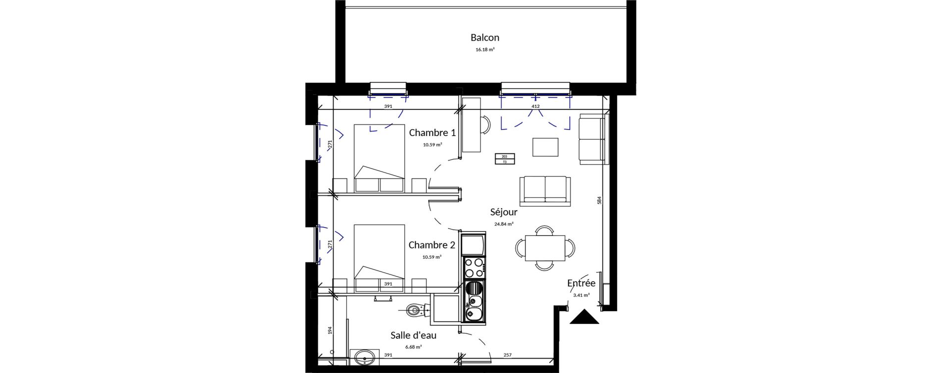 Appartement T3 meubl&eacute; de 56,11 m2 &agrave; Pleurtuit Centre