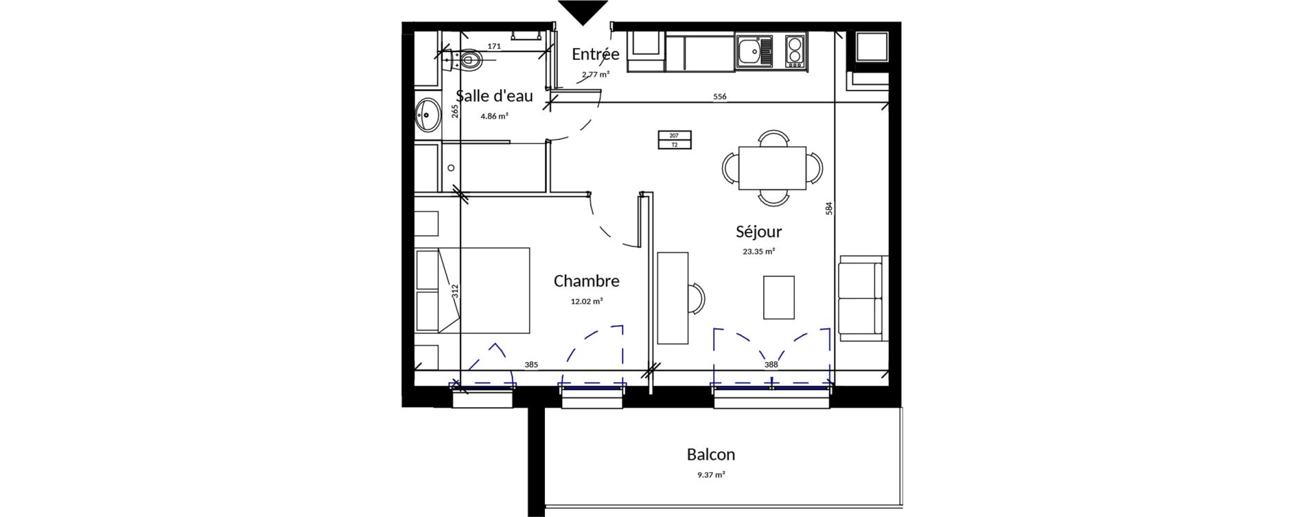 Appartement T2 meubl&eacute; de 43,00 m2 &agrave; Pleurtuit Centre