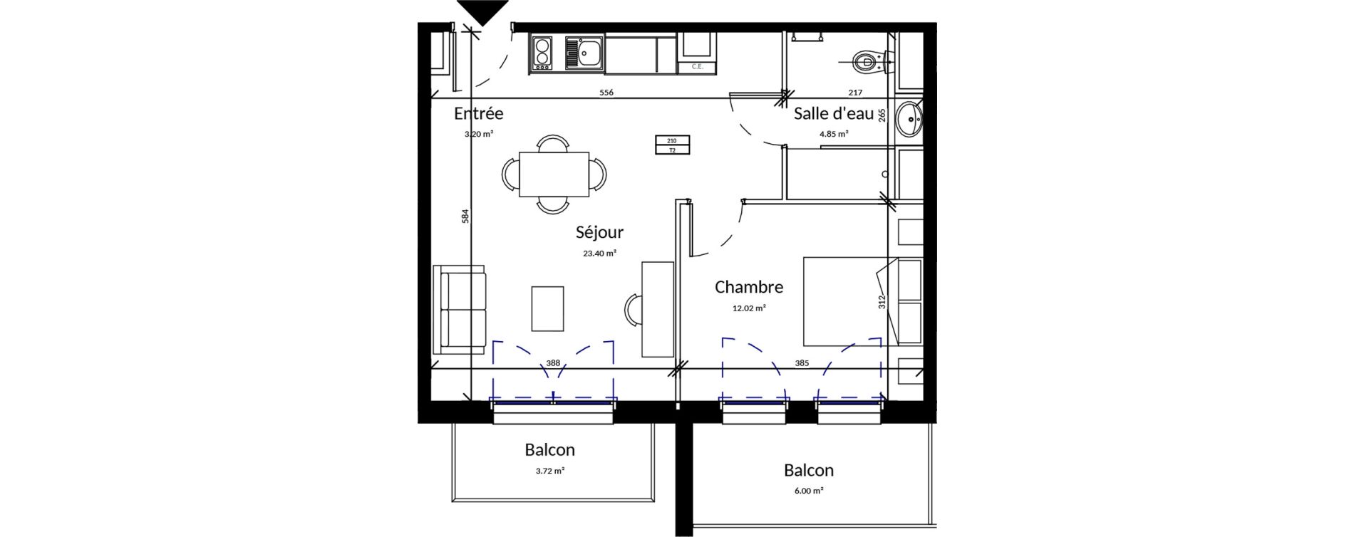 Appartement T2 meubl&eacute; de 43,47 m2 &agrave; Pleurtuit Centre