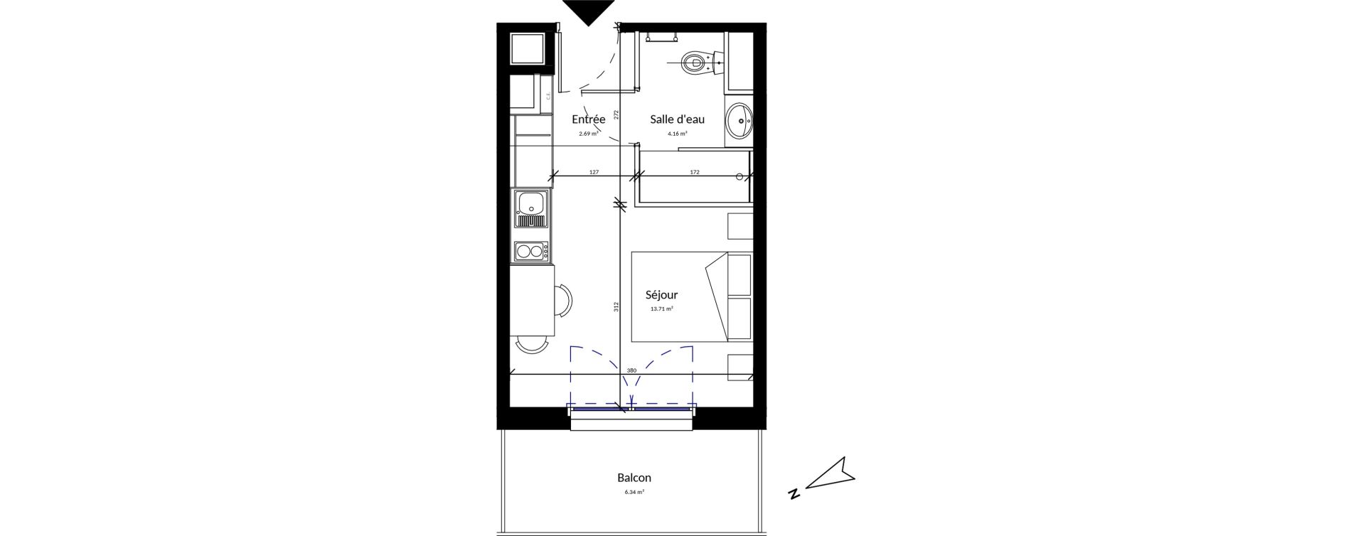 Appartement T1 meubl&eacute; de 20,56 m2 &agrave; Pleurtuit Centre