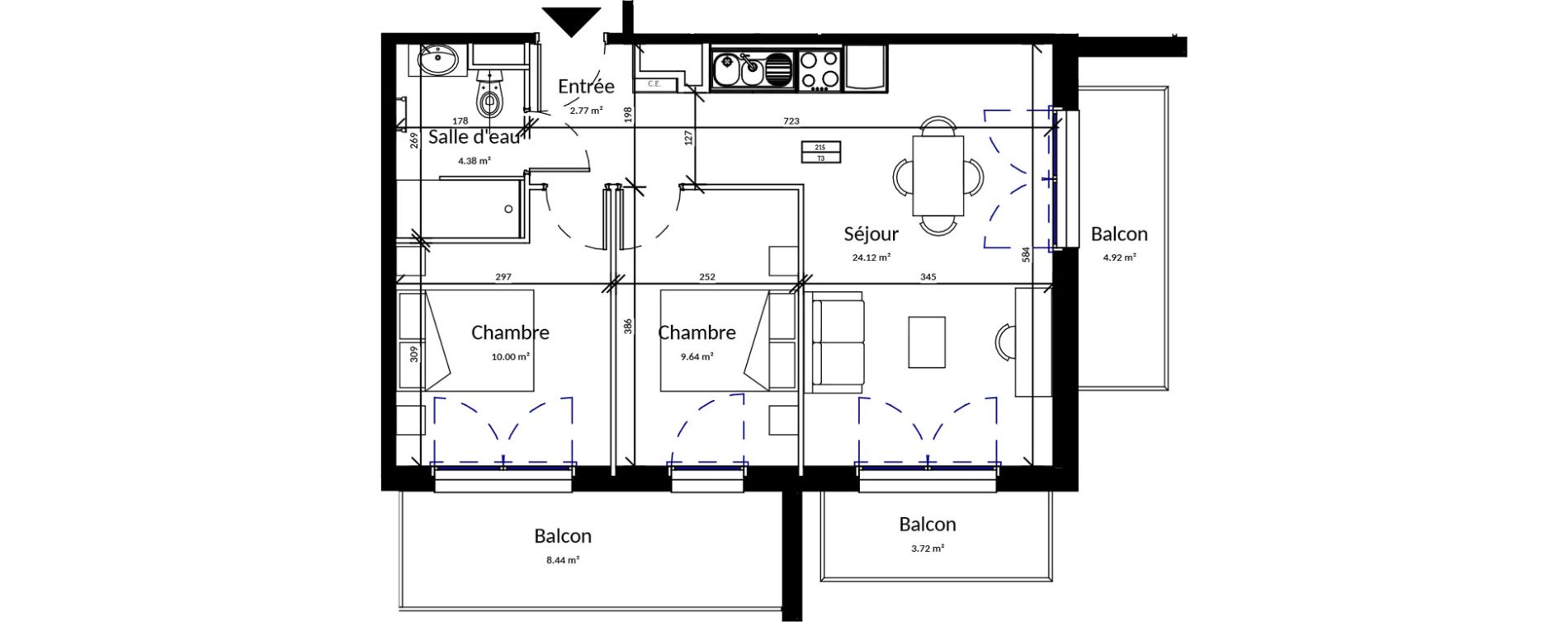 Appartement T3 meubl&eacute; de 50,91 m2 &agrave; Pleurtuit Centre