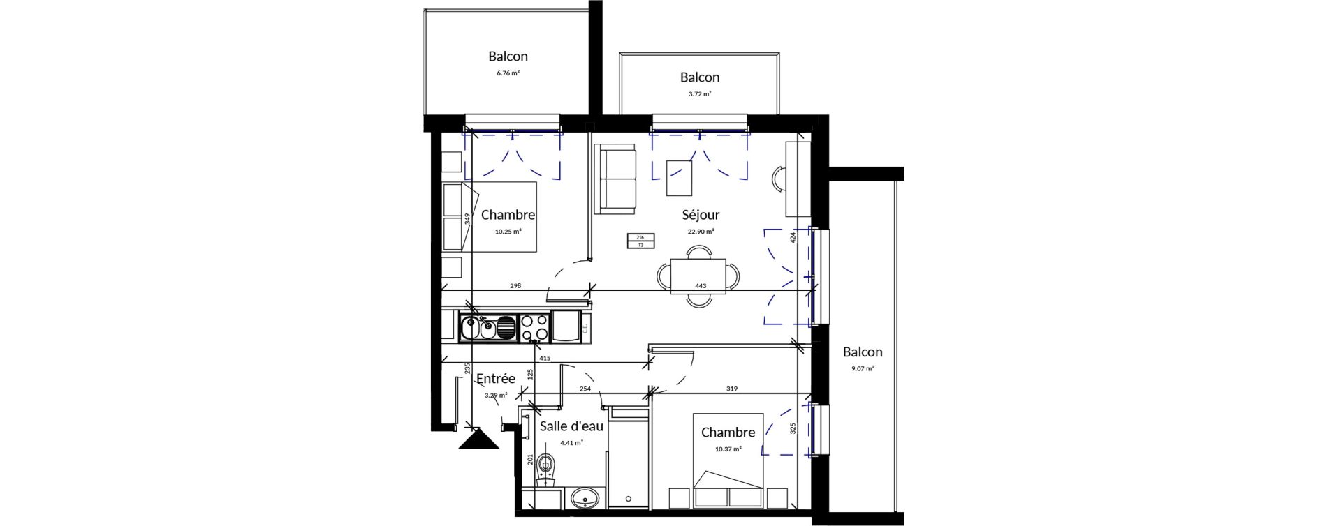 Appartement T3 meubl&eacute; de 51,22 m2 &agrave; Pleurtuit Centre