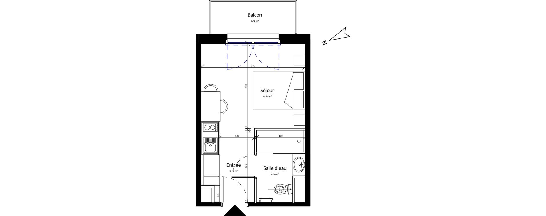 Appartement T1 meubl&eacute; de 21,02 m2 &agrave; Pleurtuit Centre