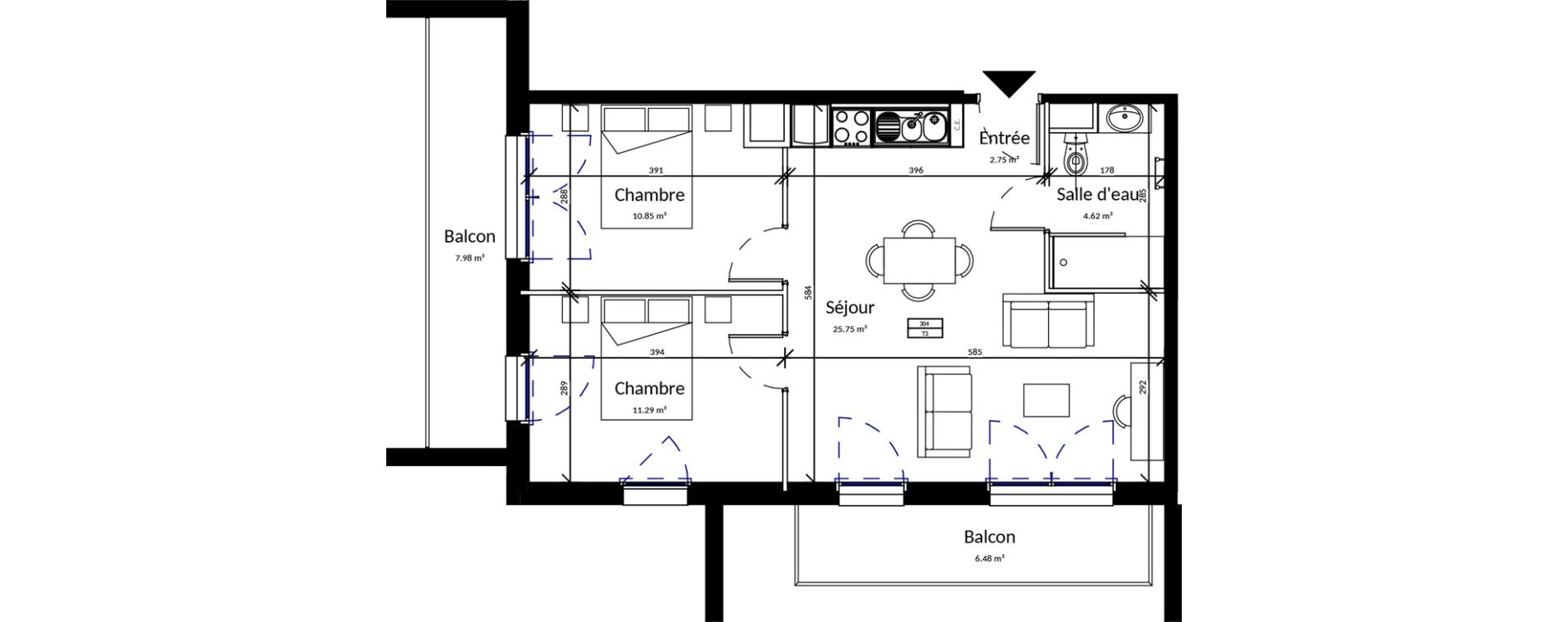 Appartement T3 meubl&eacute; de 55,26 m2 &agrave; Pleurtuit Centre