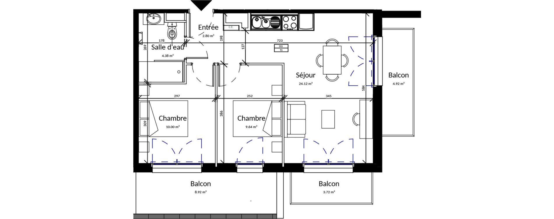 Appartement T3 meubl&eacute; de 50,94 m2 &agrave; Pleurtuit Centre