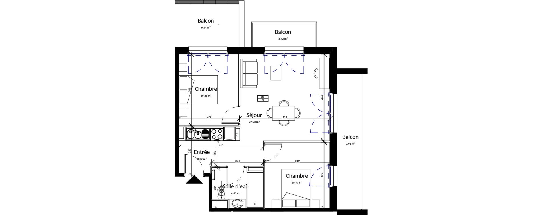 Appartement T3 meubl&eacute; de 51,22 m2 &agrave; Pleurtuit Centre