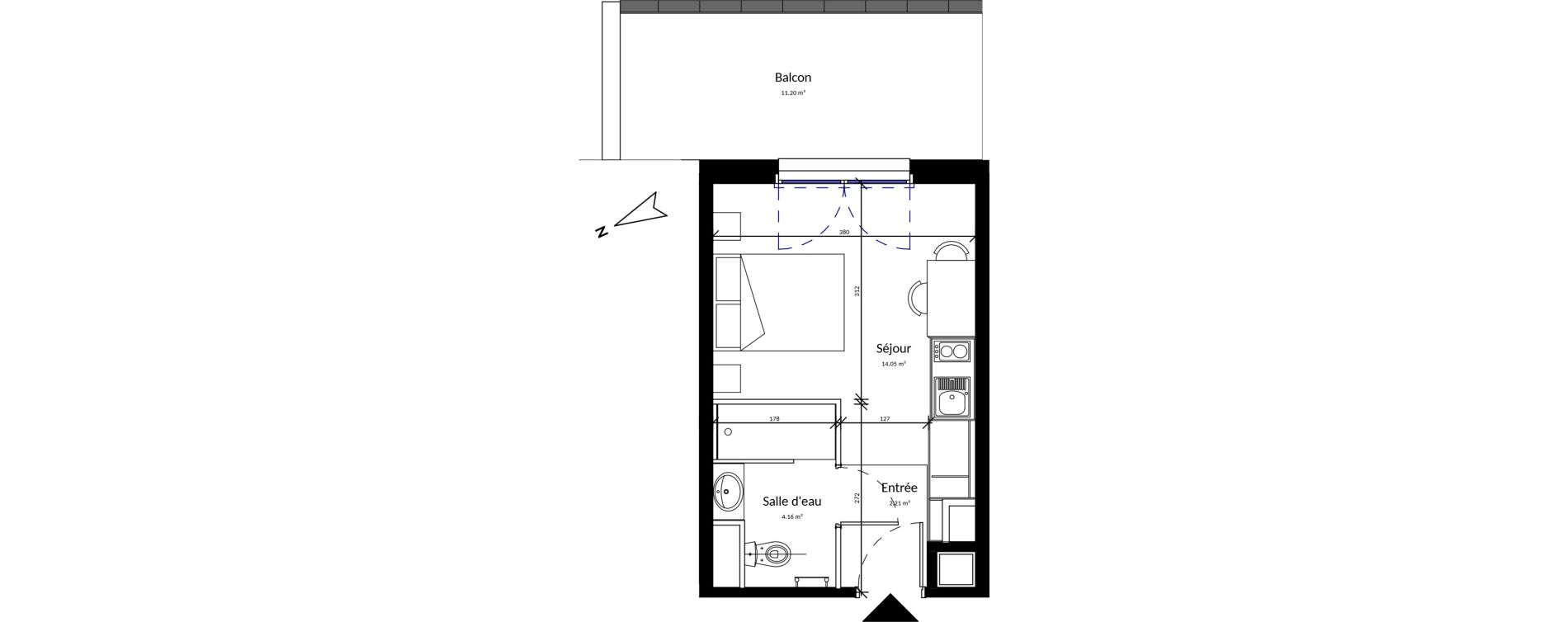 Appartement T1 meubl&eacute; de 20,42 m2 &agrave; Pleurtuit Centre