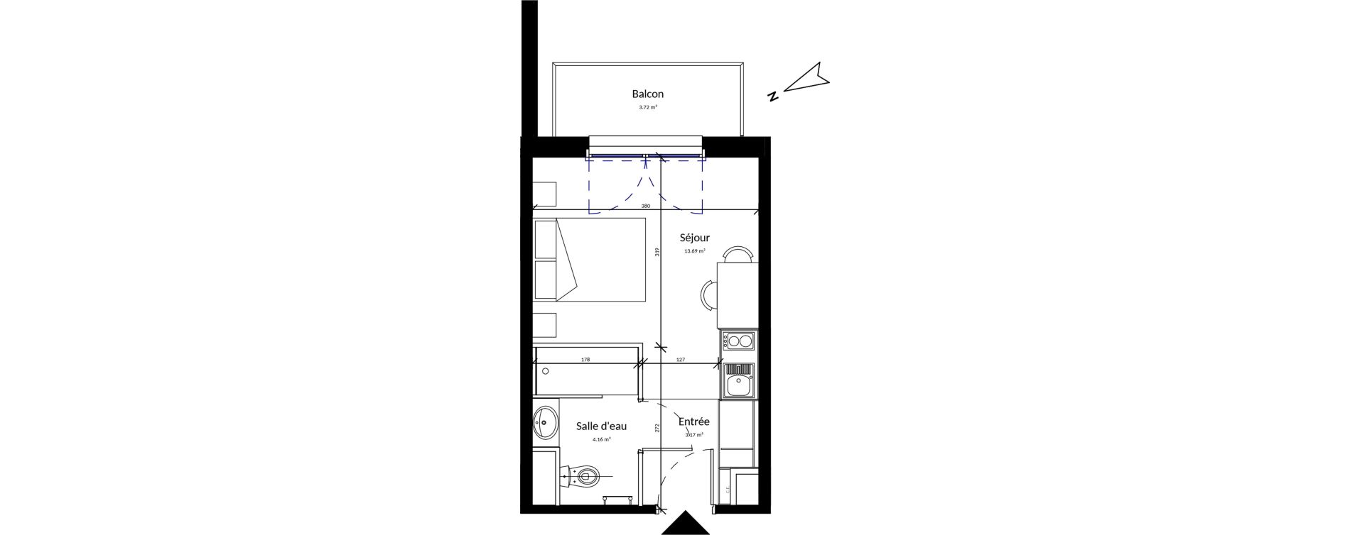 Appartement T1 meubl&eacute; de 21,02 m2 &agrave; Pleurtuit Centre
