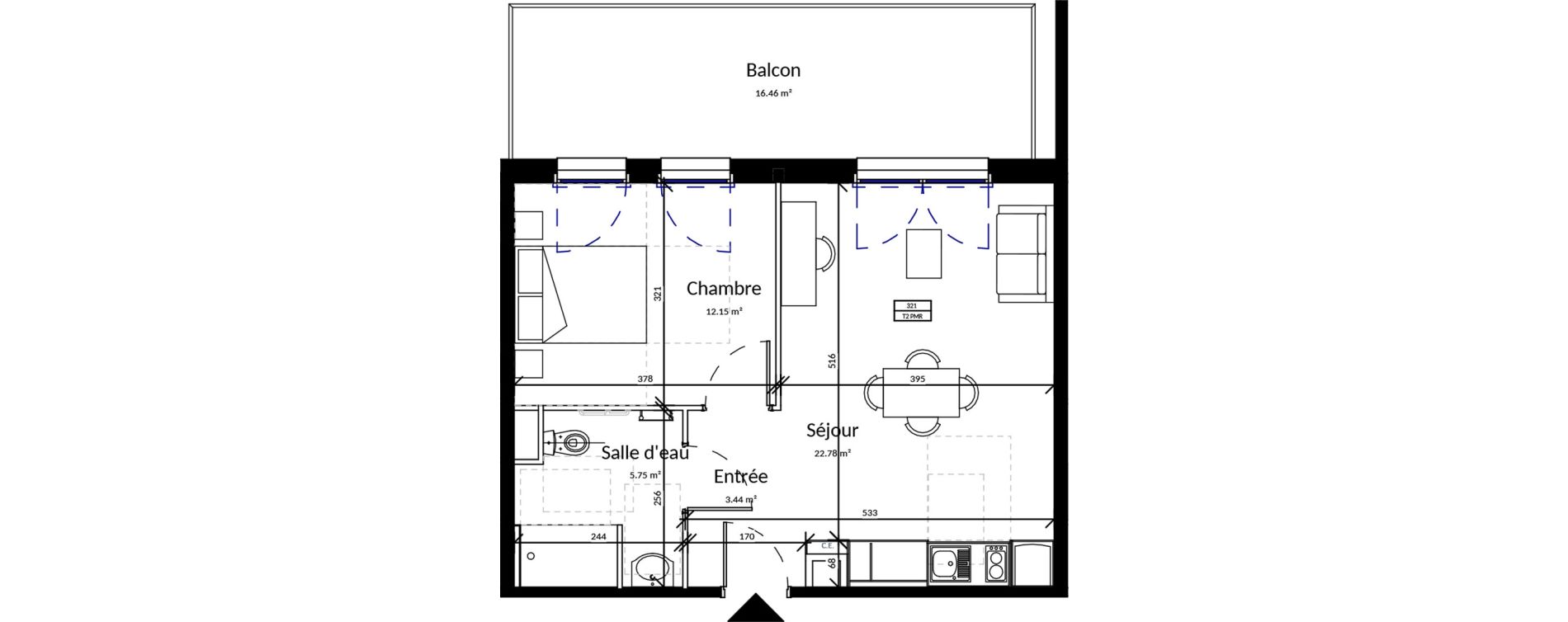 Appartement T2 meubl&eacute; de 44,12 m2 &agrave; Pleurtuit Centre