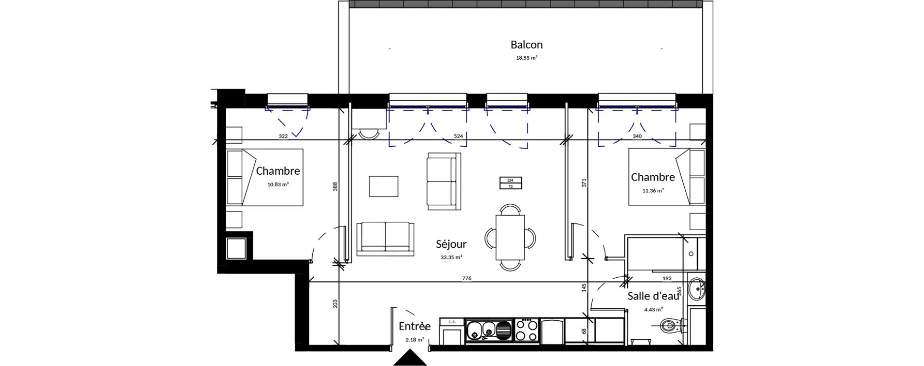 Appartement T3 meubl&eacute; de 62,15 m2 &agrave; Pleurtuit Centre
