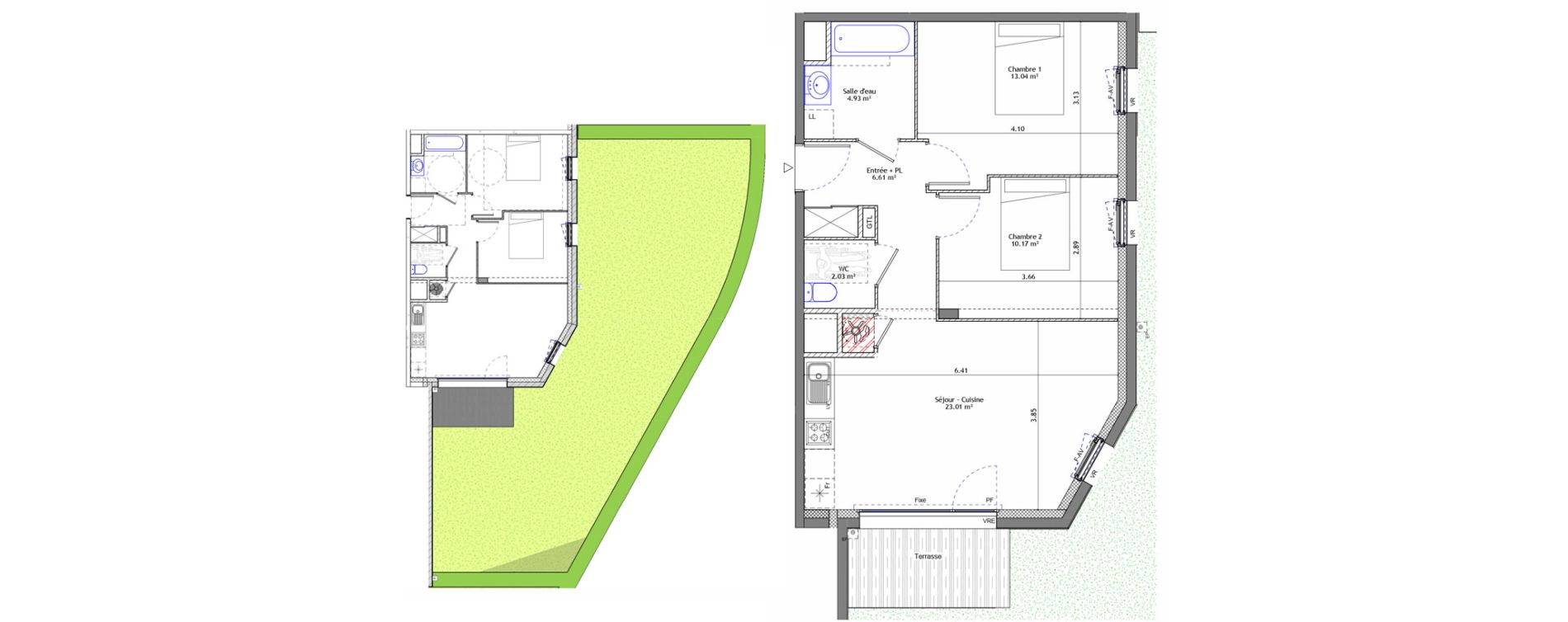 Appartement T3 de 59,80 m2 &agrave; Pont-P&eacute;an Centre