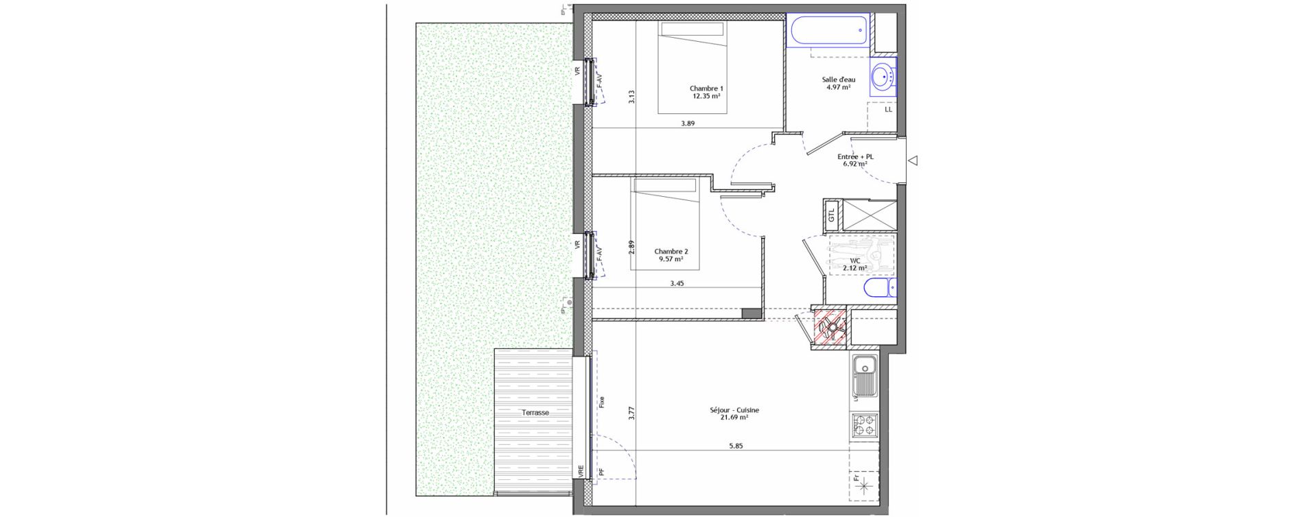 Appartement T3 de 57,62 m2 &agrave; Pont-P&eacute;an Centre
