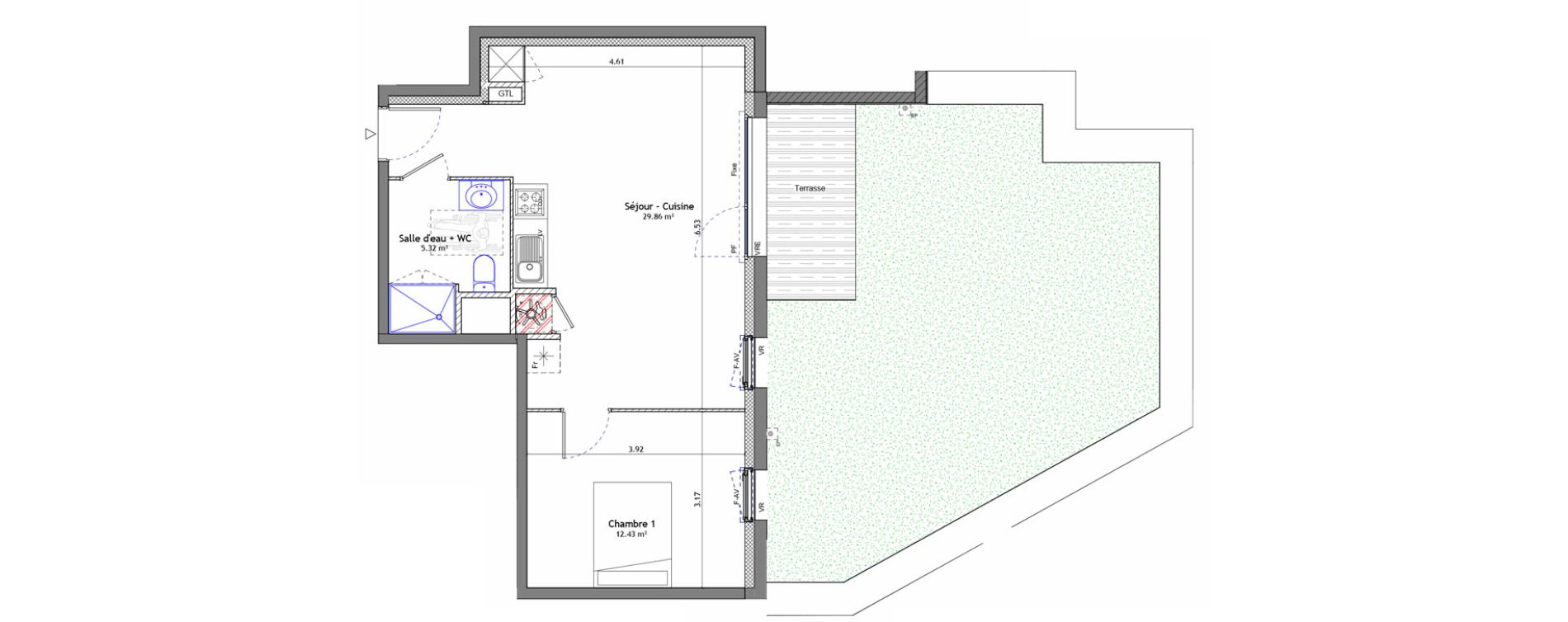 Appartement T2 de 47,61 m2 &agrave; Pont-P&eacute;an Centre