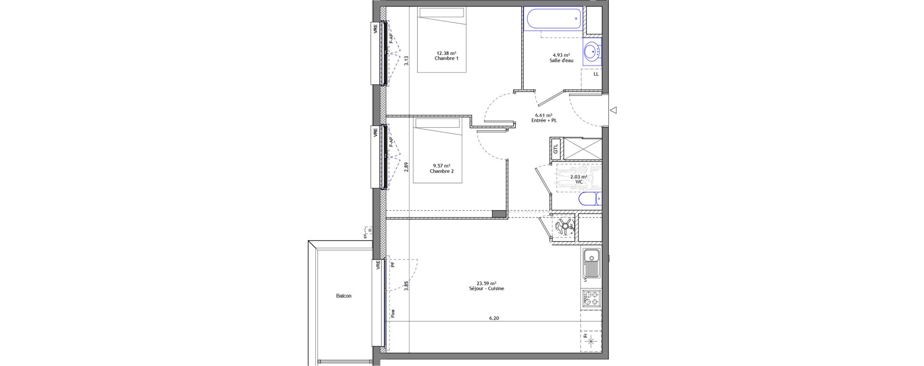 Appartement T3 de 59,11 m2 &agrave; Pont-P&eacute;an Centre
