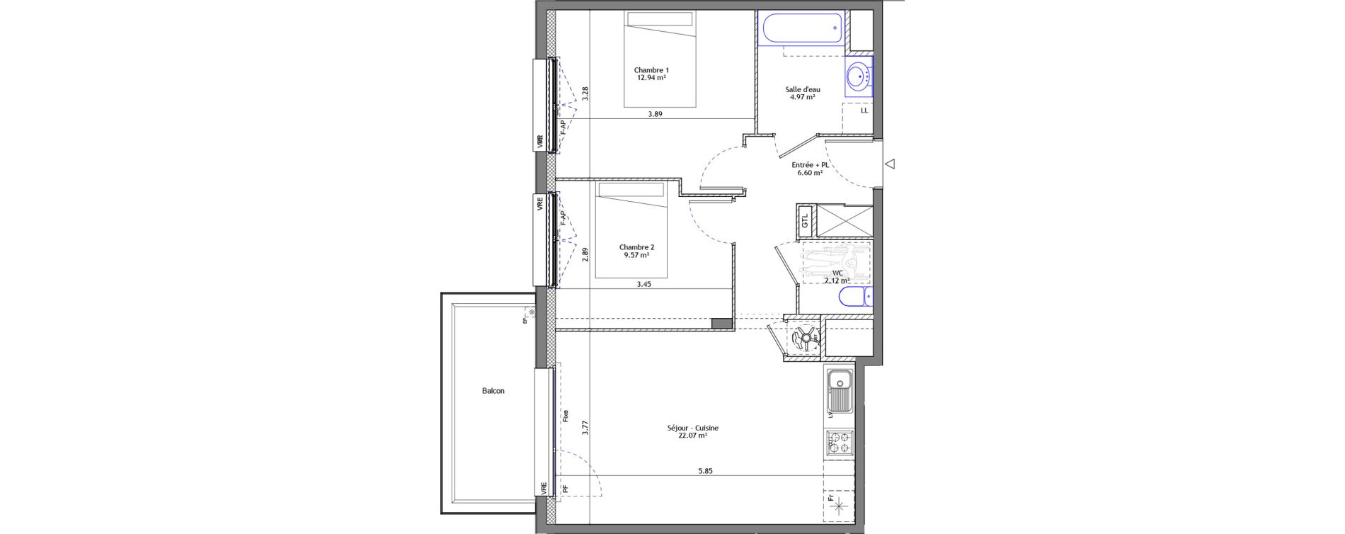Appartement T3 de 58,27 m2 &agrave; Pont-P&eacute;an Centre