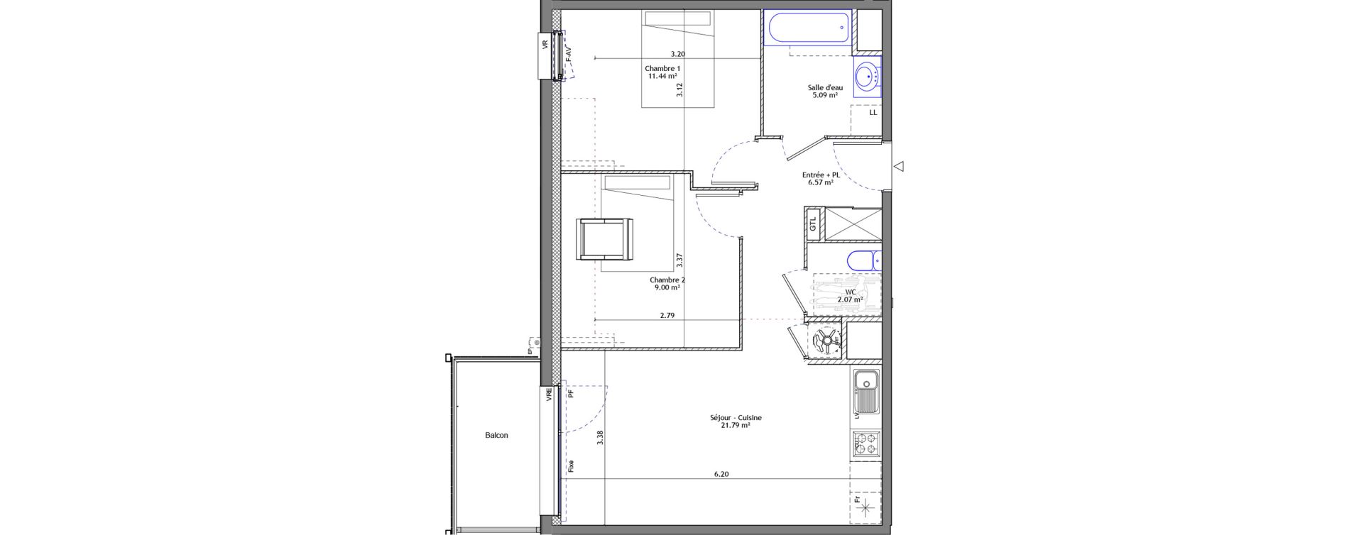 Appartement T3 de 55,96 m2 &agrave; Pont-P&eacute;an Centre