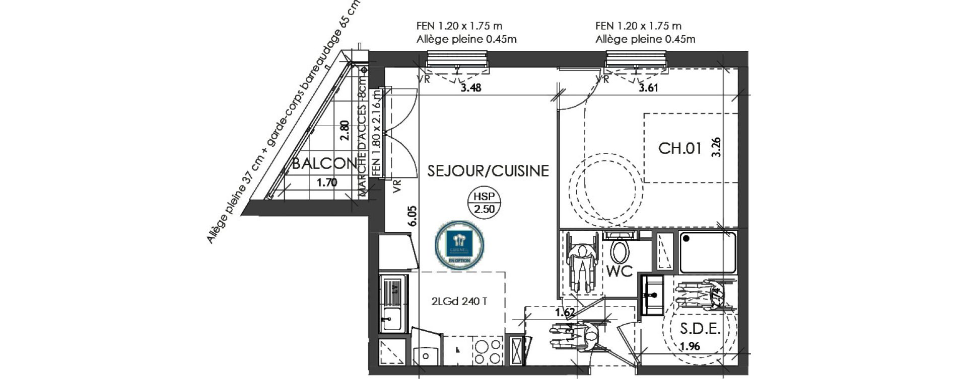 Appartement T2 de 41,43 m2 &agrave; Rennes La madeleine