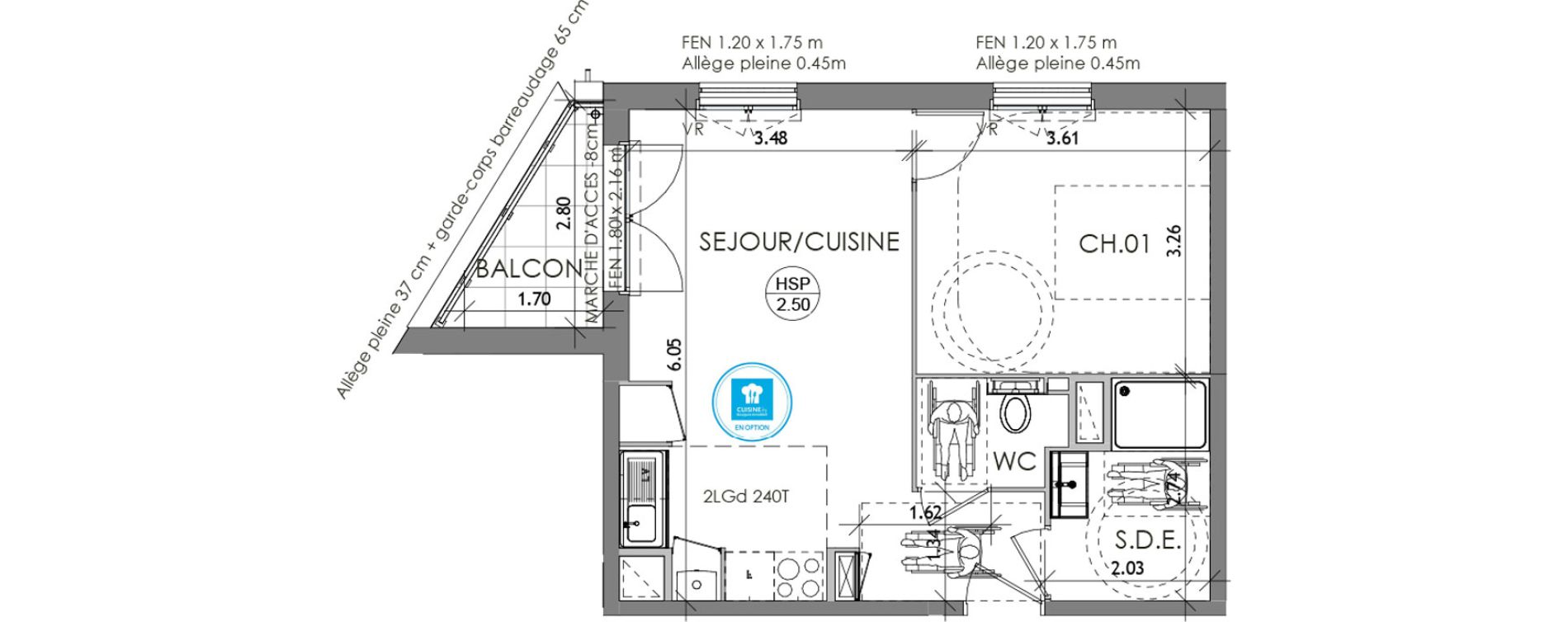 Appartement T2 de 41,57 m2 &agrave; Rennes La madeleine